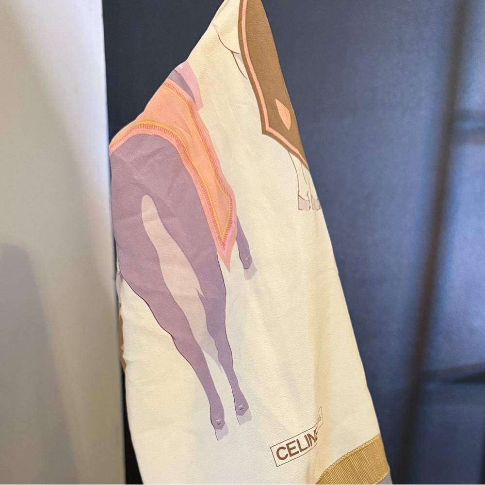 CÉLINE Paris Silk Scarf – Equestrian Print (Pastel Tones)